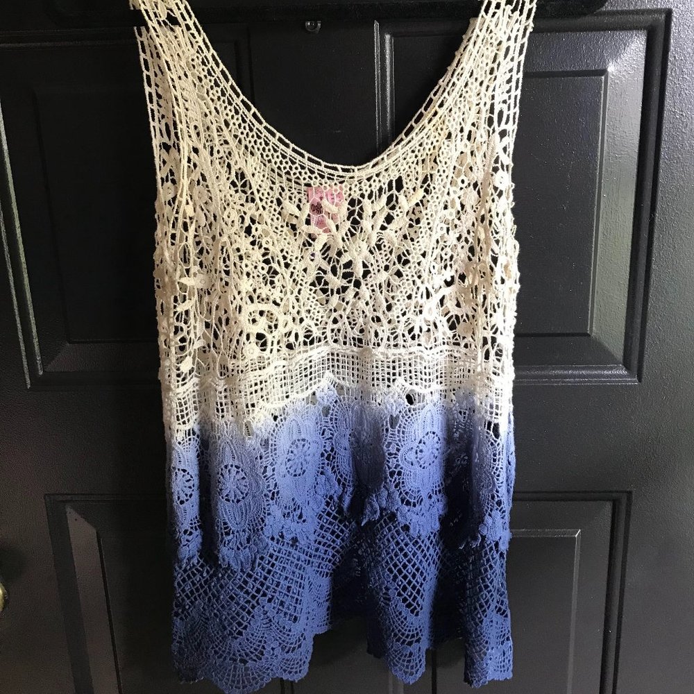 M Dolled Up Cream and Blue Tank Top